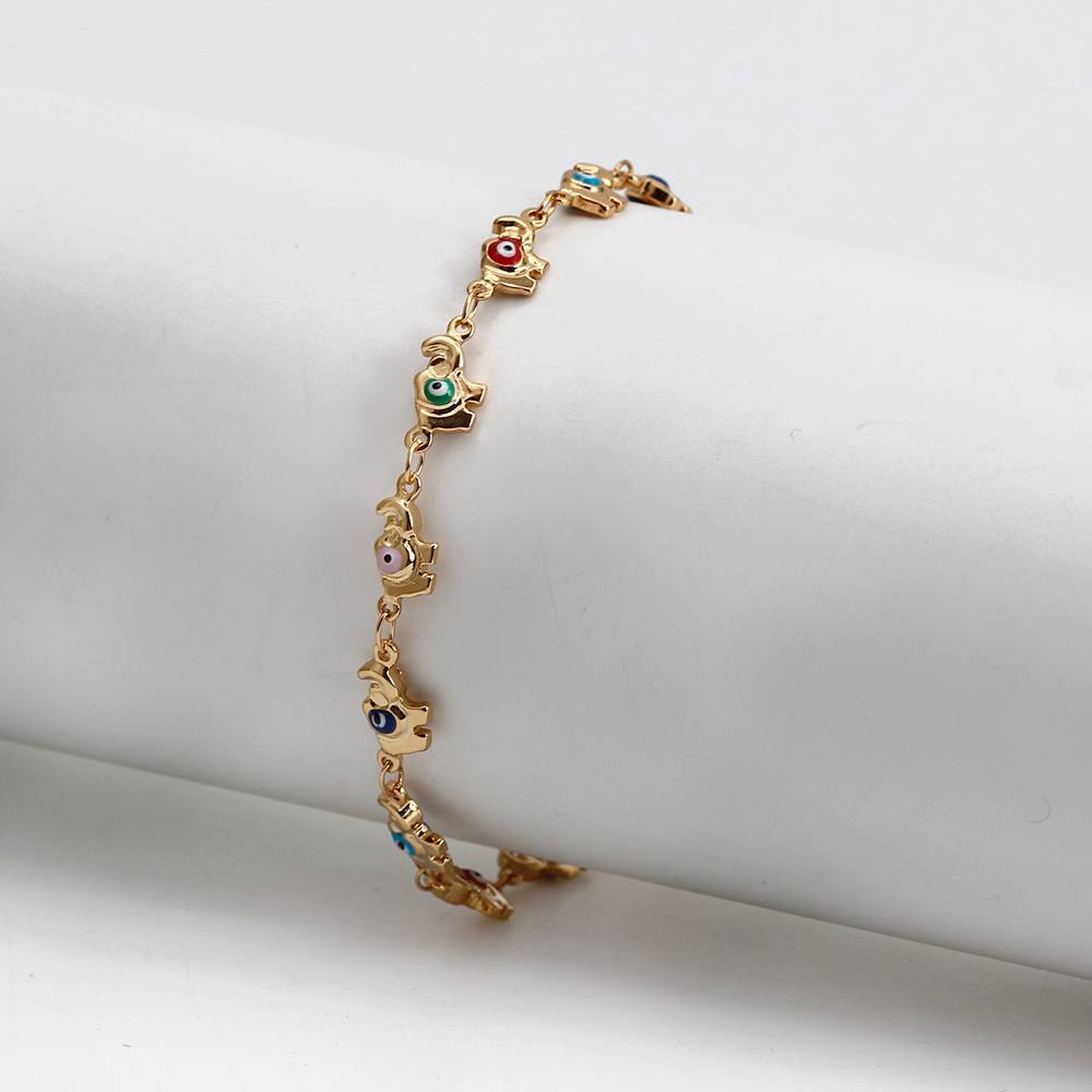 EVIL EYE Colorful Turkish Evil Eye Anklet Copper Adjustable Foot Chain Elephant Ankle Bracelet for Women Girls Jewelry BE391
