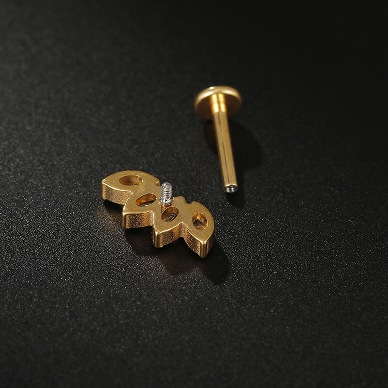 1PC G23 Titanium Piercing Labret Studs Internal Thread Lip Stud Earrings CZ Leaf Crown Helix Cartilage Tragus Piercing Jewelry