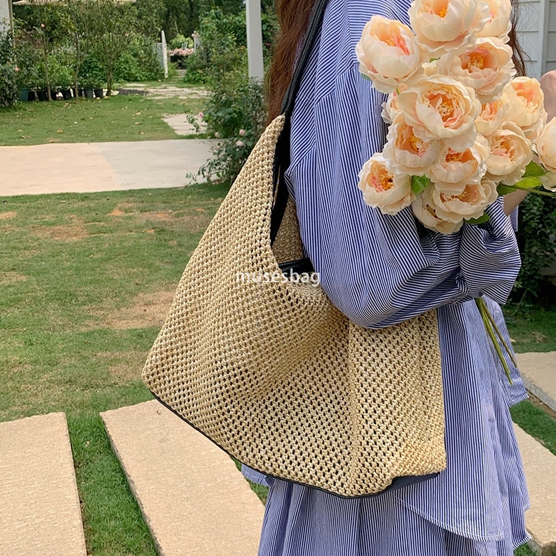 Designer Women's High end Trendy Fashion Retro Korean Tote Classic Practical Multi functional Grass Woven Bag Versatile Large Capacity Shoulder B