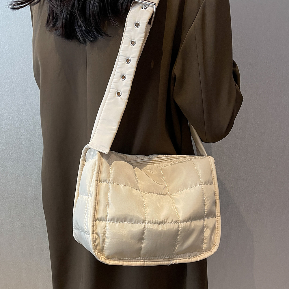 Fashion Ladies Crossbody Hand Bag Quilted Cotton Solid Color Shoulder Handbag Rhombus Pattern Tote Bag Women Shopping Purse Bag