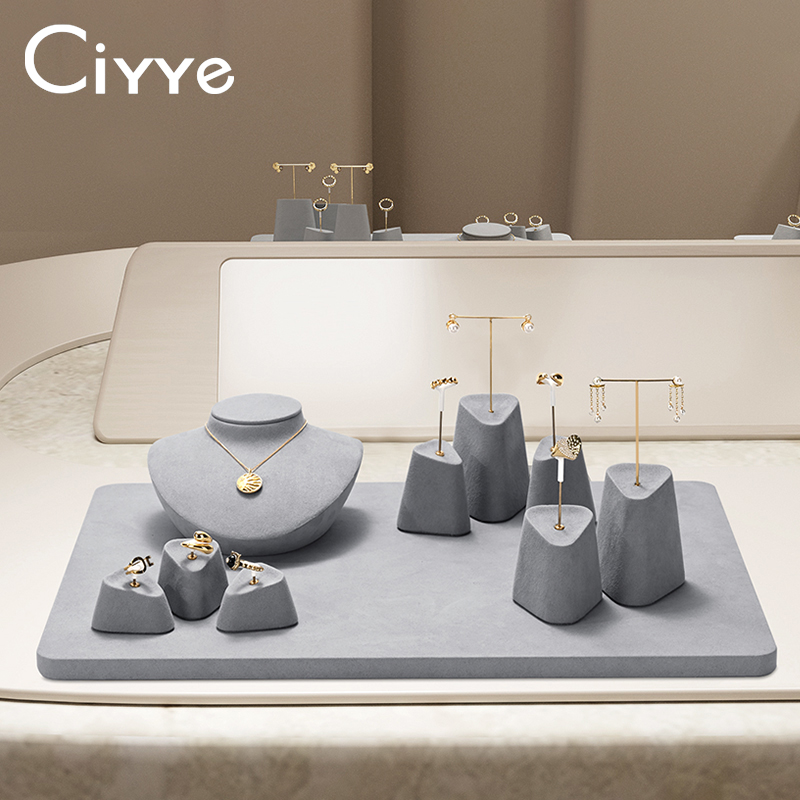 Ciyye High End Gray Microfiber Jewelry Display Props for Ring Necklace Counter Window Display Portrait Jewelry Display Stand New