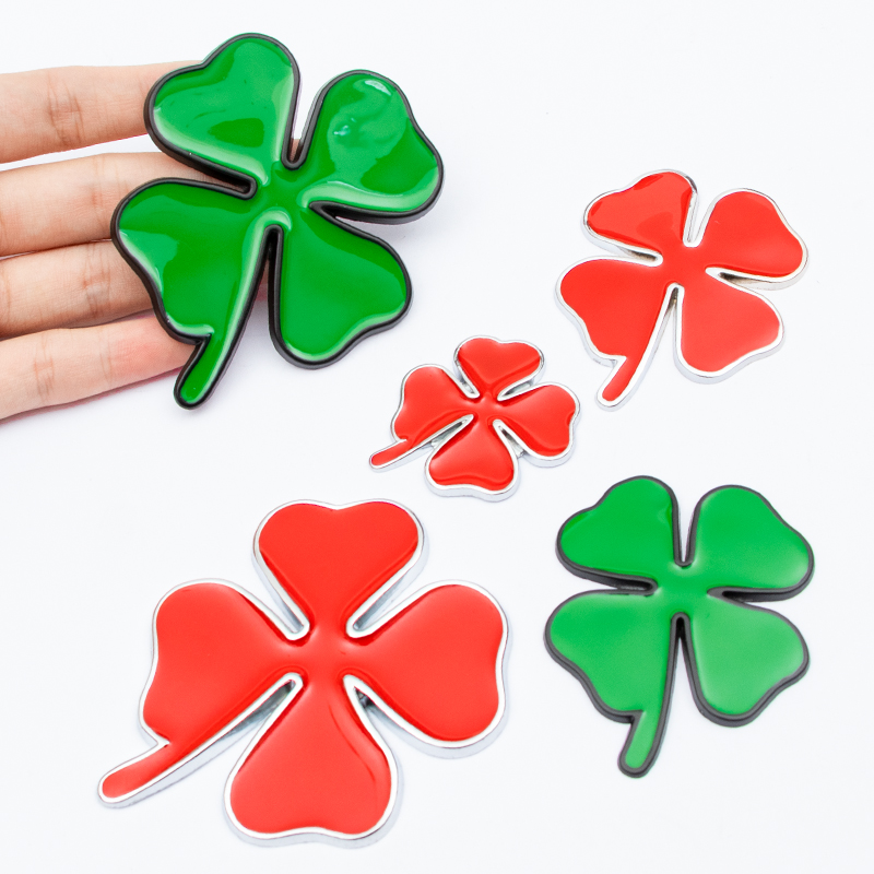 Four Leaf Clover Styling 3D Metal Car Sticker Badge Green Lucky Clover Emblem Sticker For Skoda Chevrolet Alfa Romeo Volvo Ford