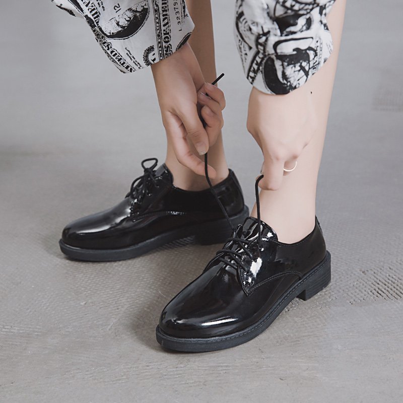 Ballet Derby Shoes Women Autumn Spring Shapes Brogue Leather Full Black Office Outsole Mole Female Ladies Oxford Flats Plus Size