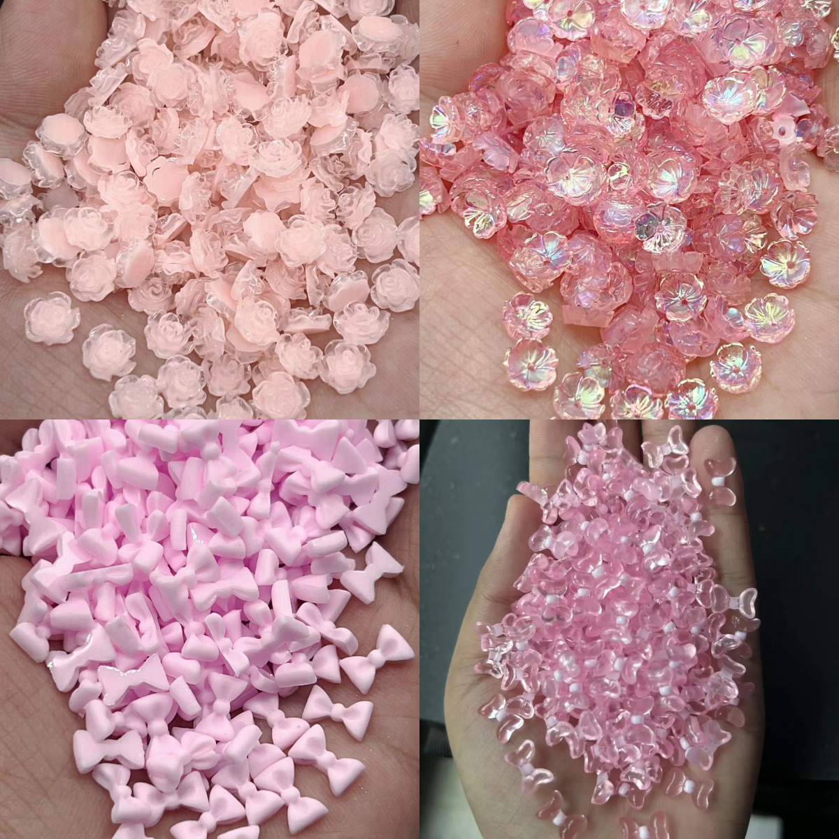 50pcs 3D Pink Kawaii Resin Series Nail Art Charms Kawaii Bow Flower Heart Nail Decorations Bulk Manicure Rhinestones Jewelry DIY