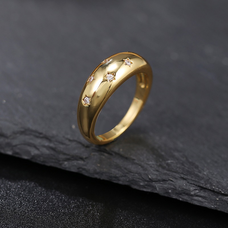 New Arrival Stereo Cubic Zirconia Inlayed Star Shiny Starburst Signet Dome Rings for Women Girl Engagement Gift