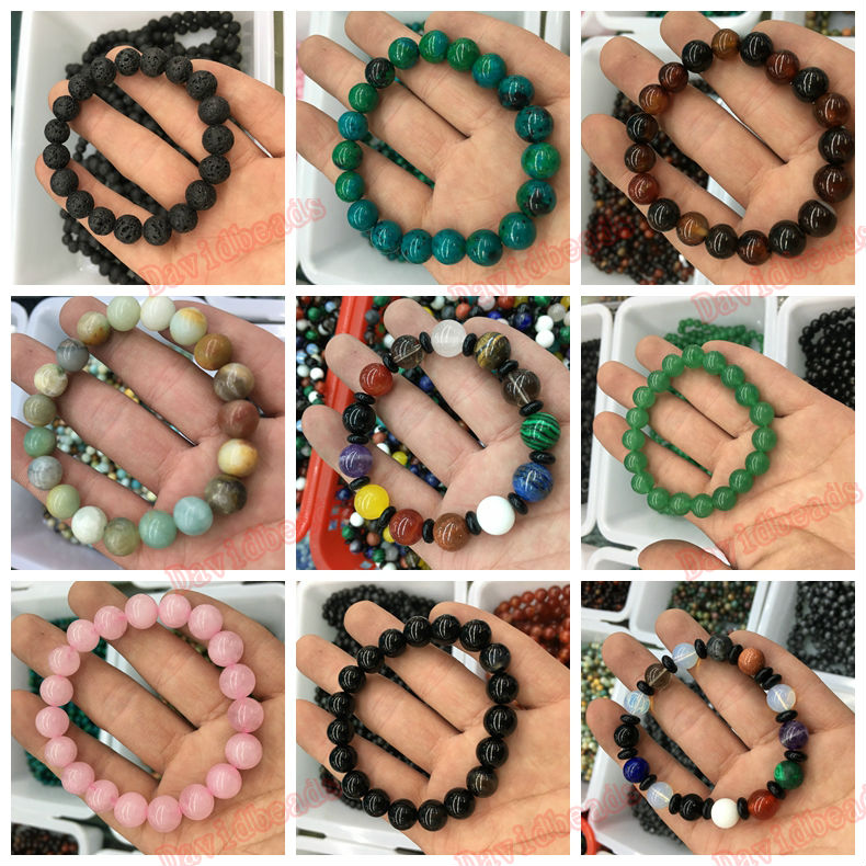 10MM Natural Stone Indian Agat lava picture tiger eye snowflake Labradorite Amazonite Round Beads Stretch Bracelet 19cm 1Pcs