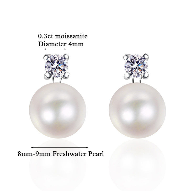 BIJOX STORY Vintage S925 Sterling Sliver Stud Earrings with Moissanite Jewelry for Girls Party Classic Design with Pearl Shape