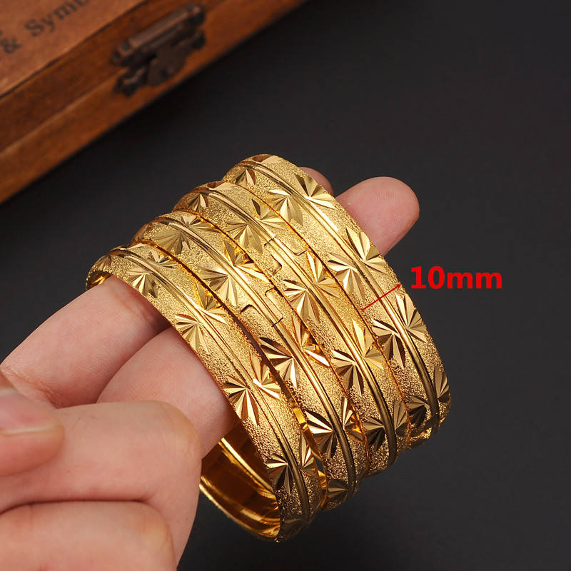 4PCS 18K 65MM Gold Color Dubai Openable Bangle Women Arab Ethiopian Mesh Bracelets Wedding Jewelry African Wedding Party Gifts