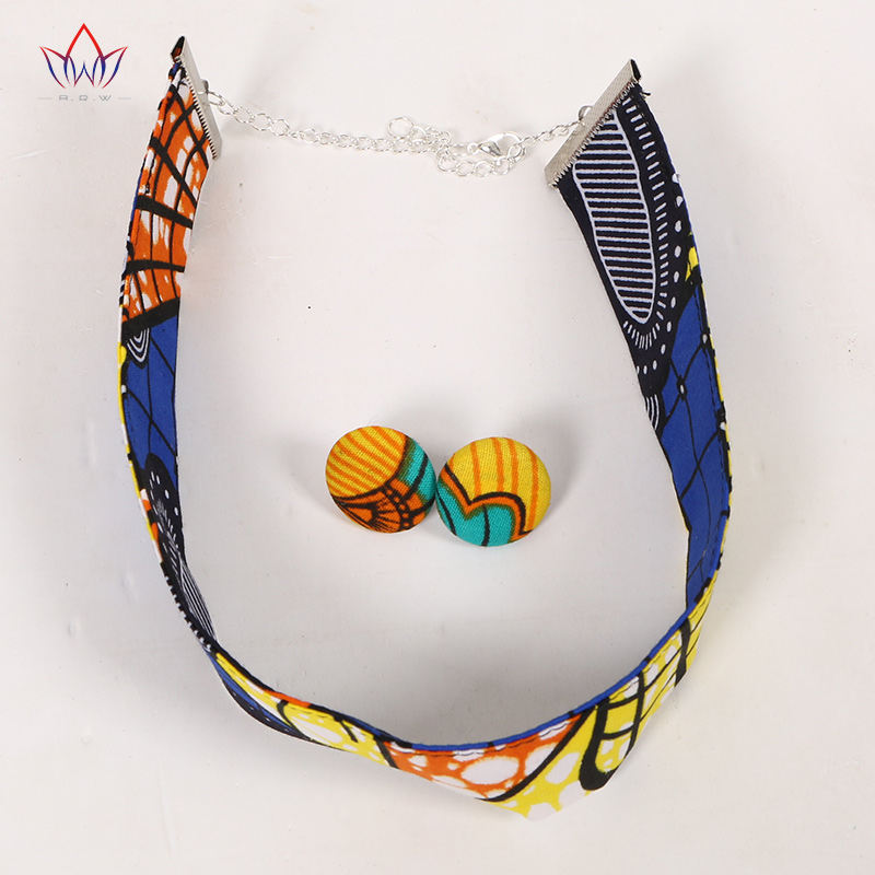 BRW African Ankara Handmade Chokers Necklace Earrings African Print Choker Bold Tribal Ethnic Fabric Choker Necklace Gift WYX08