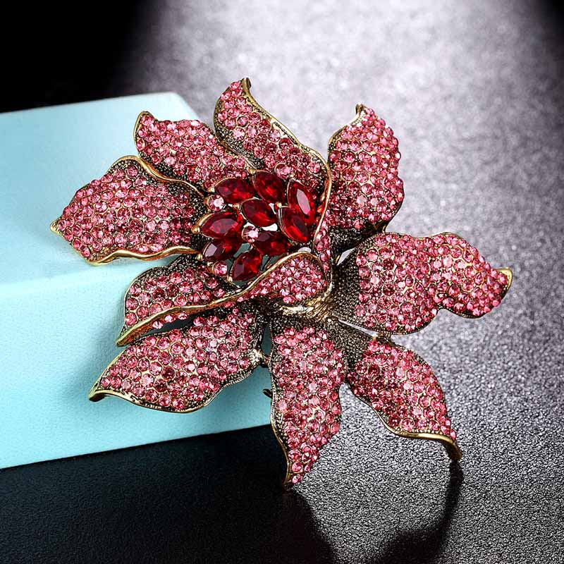 Zlxgirl Big Flower Brooches For Women Christmas Jewelry Brand Rhinestone Broaches Wedding Jewelry Very Nicely Flower Hijab Pins