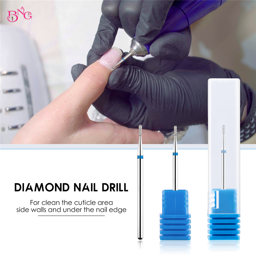 BNG Diamond Cuticle Drill Bit Pear Shape Cutters For Manicure 3/32" Dead Skin Nail Bits Professional Remove Nail Gel Tools