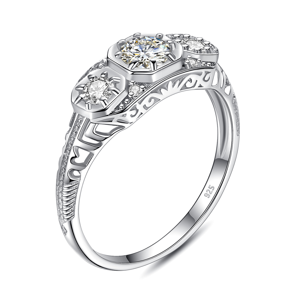 Szjinao 3 Stone D Color VVS1 Moissanite Ring For Woman 925 Sterling Silver Wedding Engagement White Gold Color Fine Jewelry