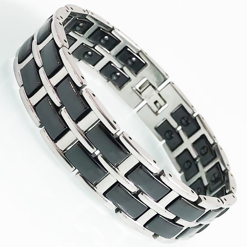 Double Row Black White Ceramic Hand Bracelets for Men Energy Health Benefit Hematite Magnetic Therapy Bangle Male Jewelry Gifts