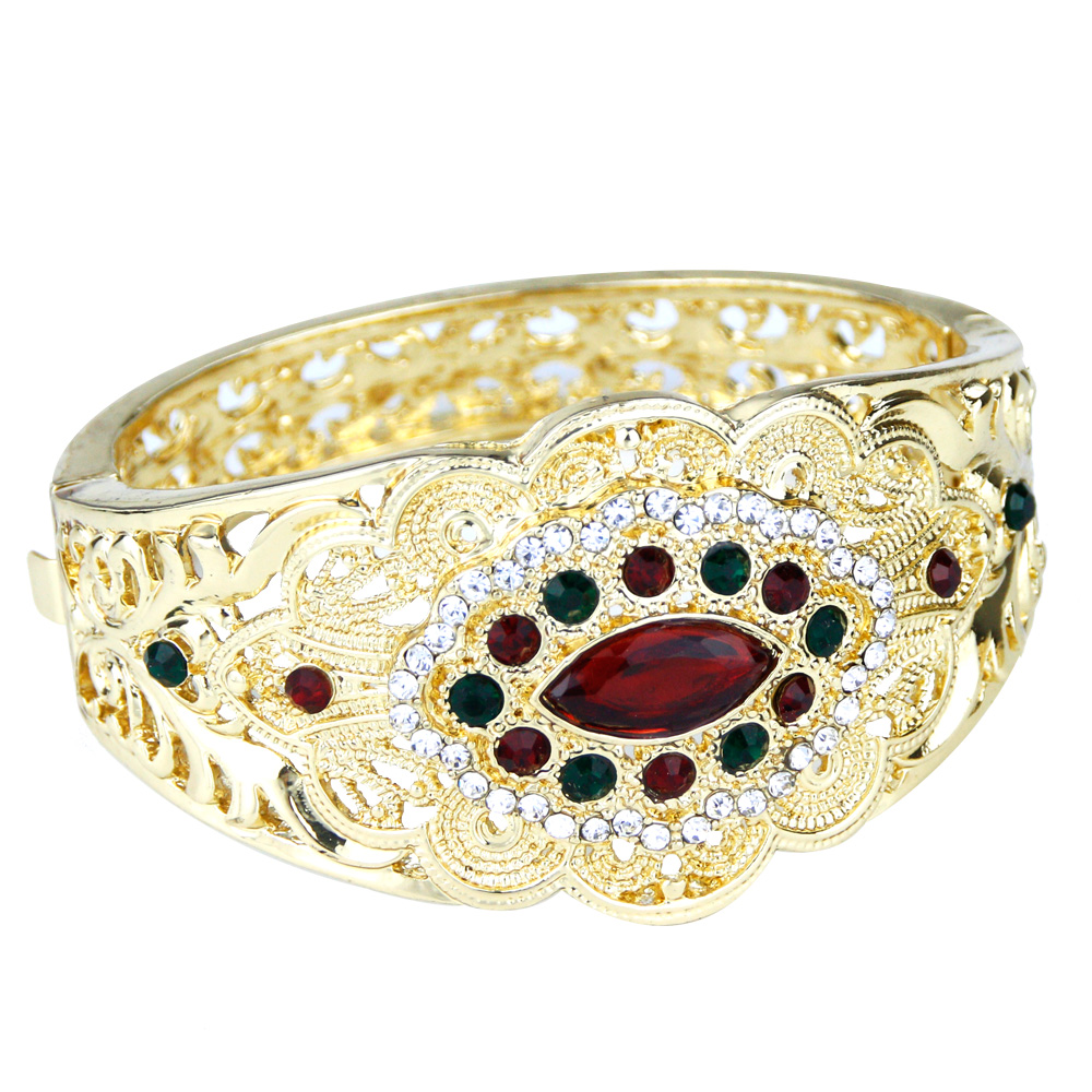 Gold Color Algeria Women Bracelet Morocco Bride Cuff Bracelet Indian Flower Bangle Arabic Wedding Banquet Jewelry Sunspciems