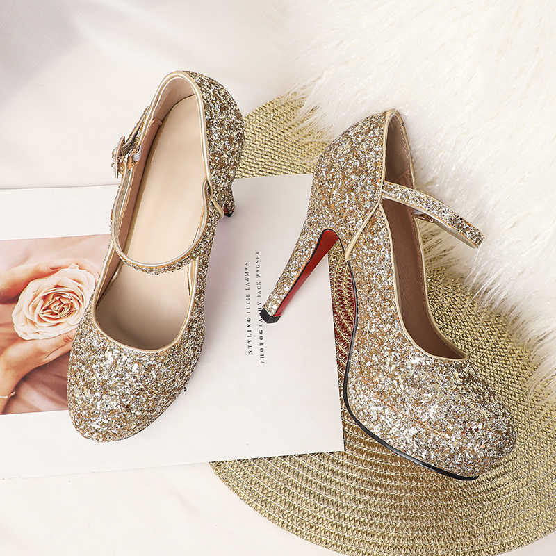 High Sequined Heels Woman Pumps Platform Red Gold Sier Heeled Party Office Wedding New Bridal Shoes Female ZOGEER 5812