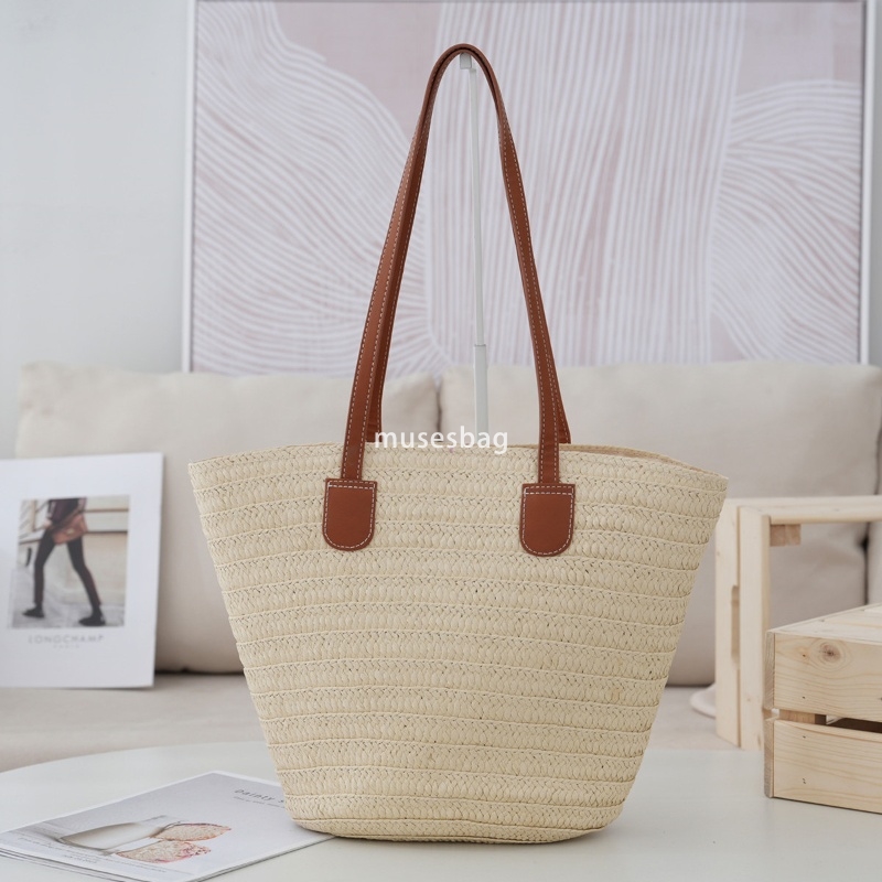 Fashionable women's high-end leisure handbag straw woven bag beach bag handcrafted practical large capacity cotton thread vegetable basket travel