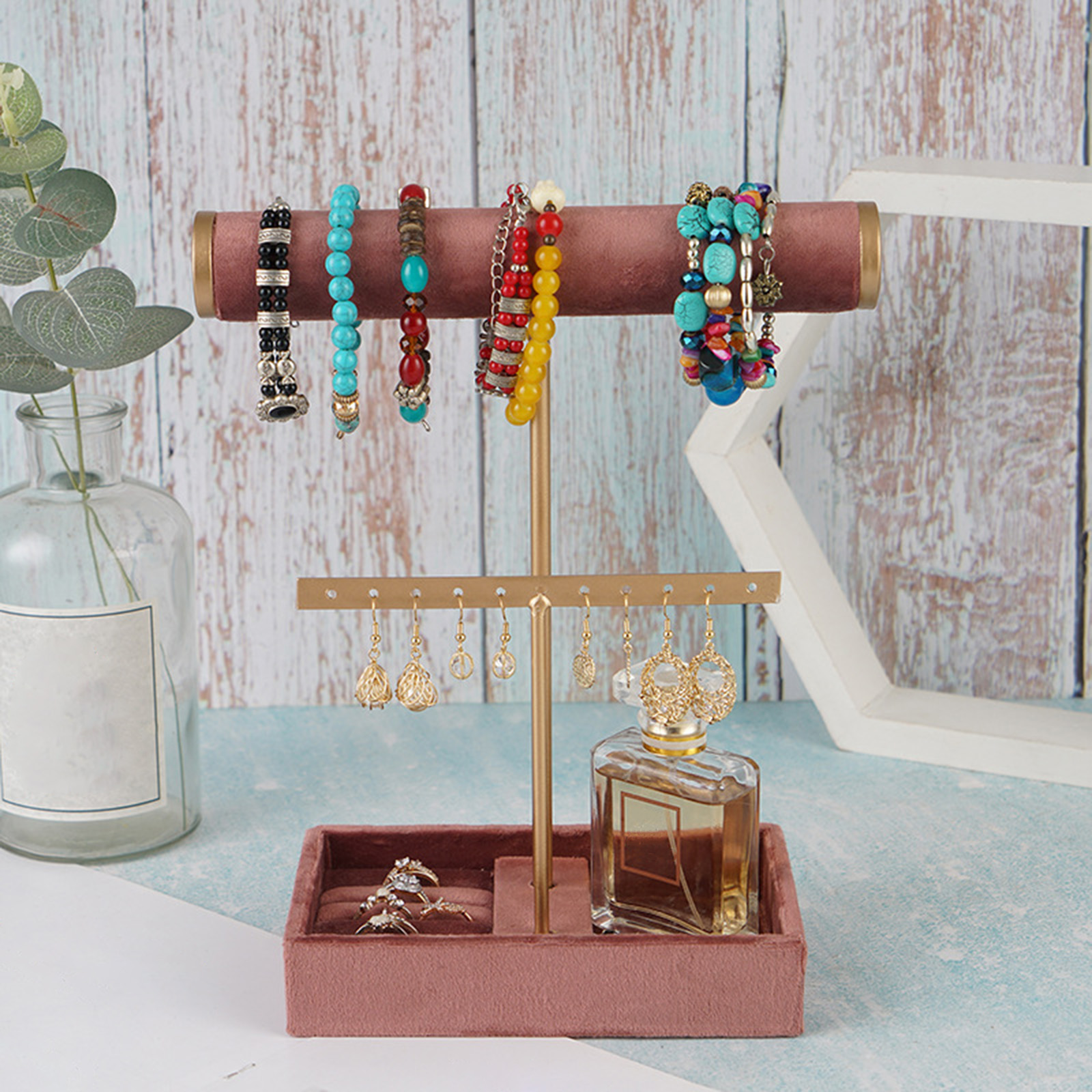 Jewelry Display T Bar Shelf Earring Studs Necklace Bracelet Hanging Stand Organizer Holder Desktop Bedroom Home Store Decoration