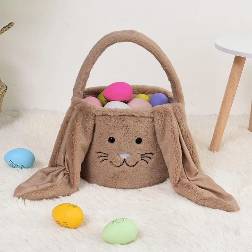 Bunny Storage Basket Large Capacity Portable Bunny Handbag Plush Easter Rabbit Storage Bag Candy Basket Household Supplies