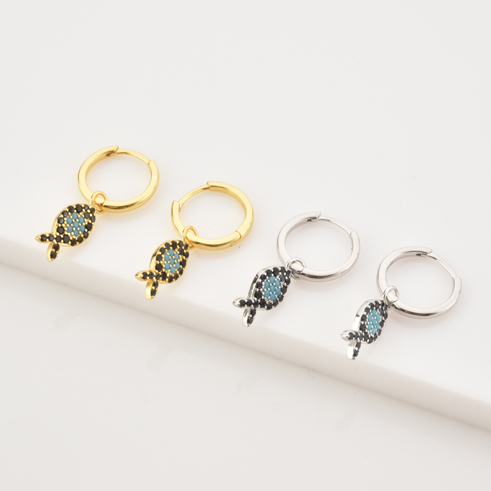 KIKICHICC 925 Sterling Silver Gold Cross Coins Fish Black Turquoise Drop Earring Rainbow Eye Piercing Pendientes Women Clips