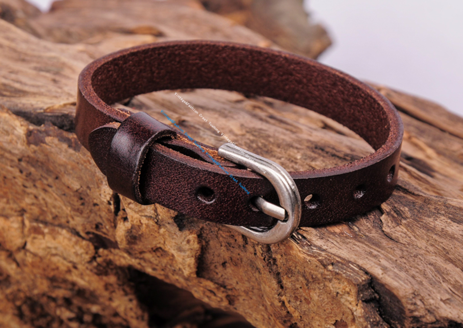 G458 Dark Brown Simply Cool Single Wrap Genuine Leather Bracelet Buckle Cuff Men's