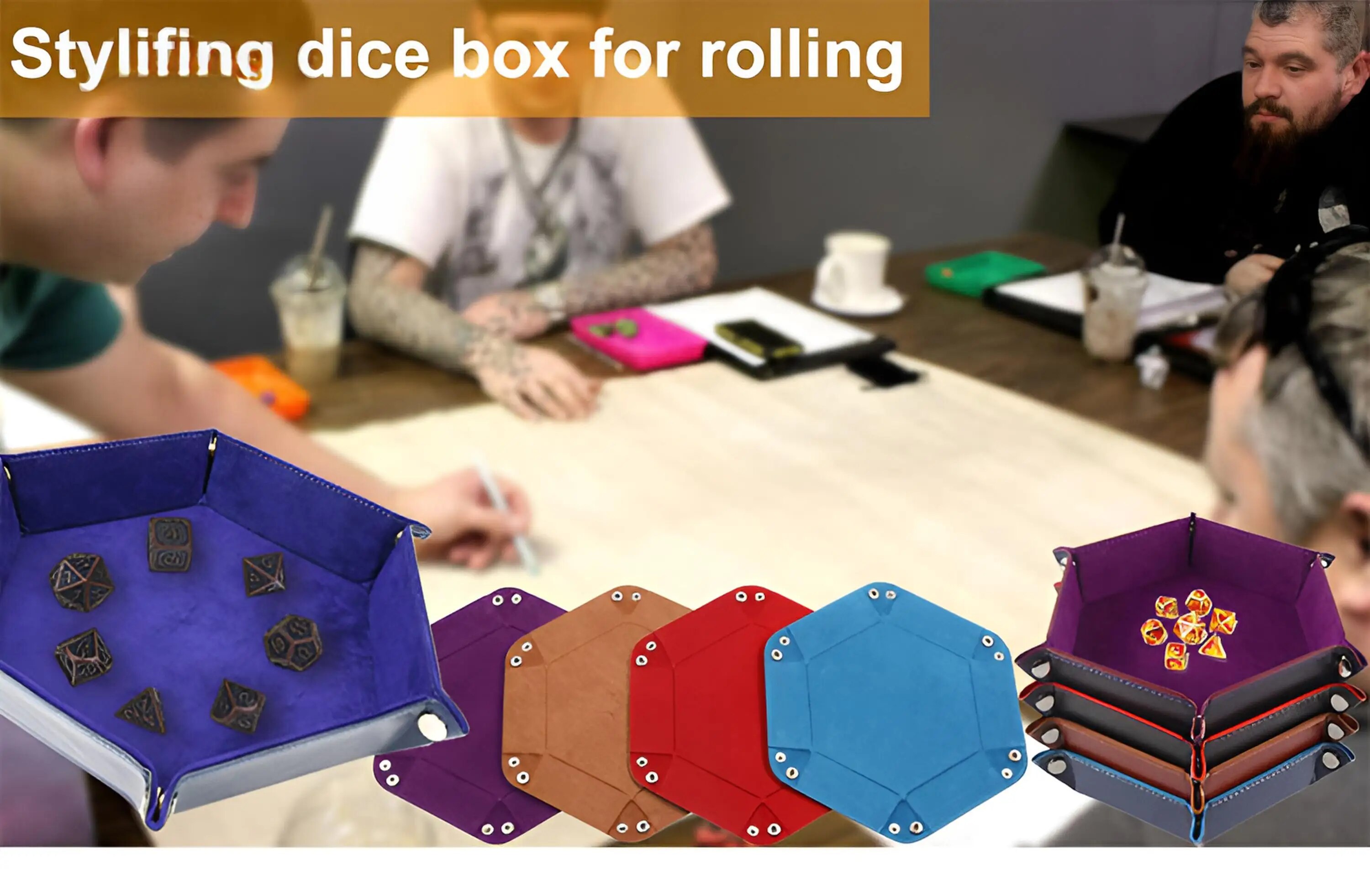 Hexagonal PU Dice Tray, Miscellaneous Storage Box, Color Box, Board Game Dice Tray Accessories, Leather Dice Tower, Dried Fruit