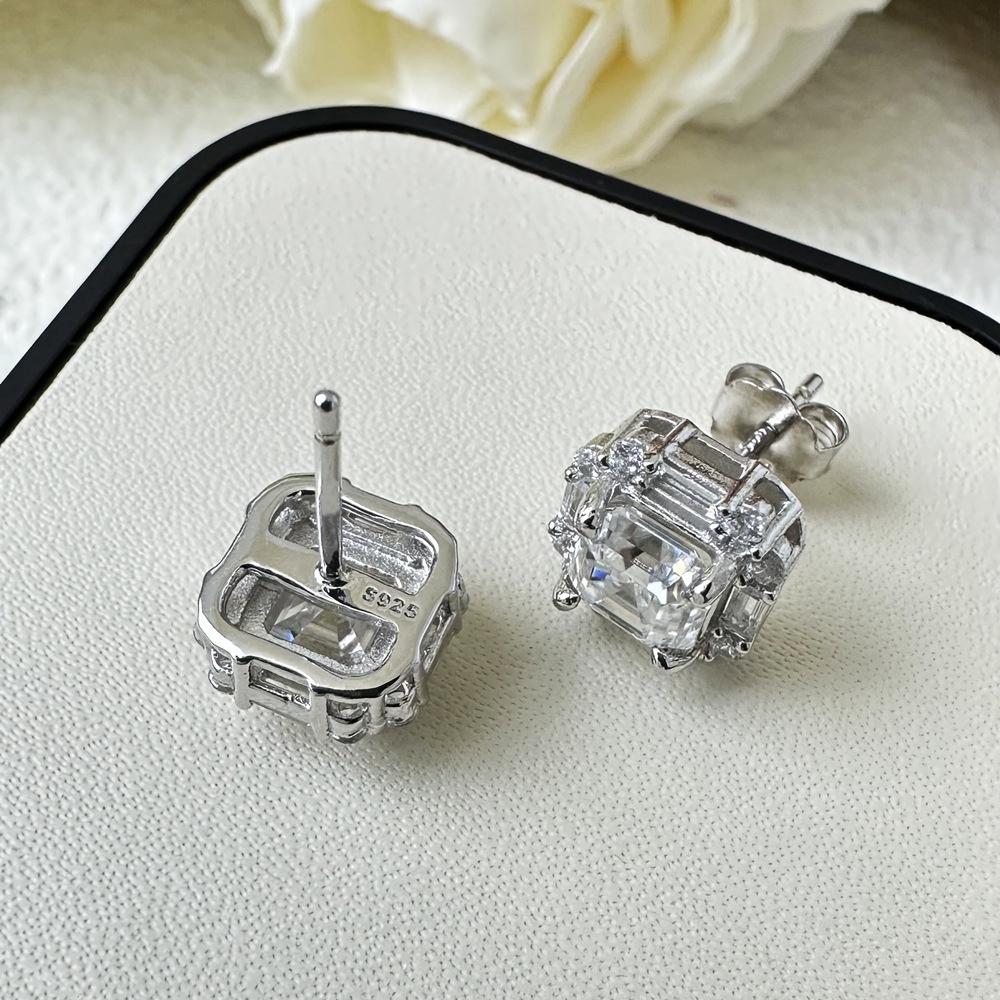 Wong Rain 100% 925 Sterling Silver VVS1 3EX Asscher Cut 6*6 MM Real Moissanite Diamonds Studs Earrings Wedding Jewelry Wholesale
