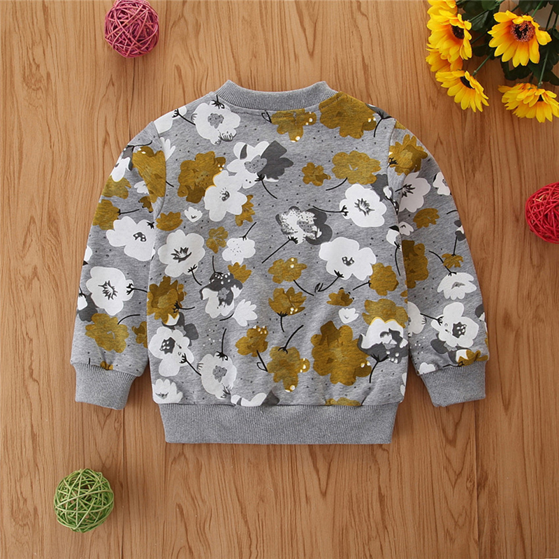 Kids Girls Fall Winter Jacket Long Sleeve Flower Print Zipper Closure Casual Outwear Clothes for Daily Wear