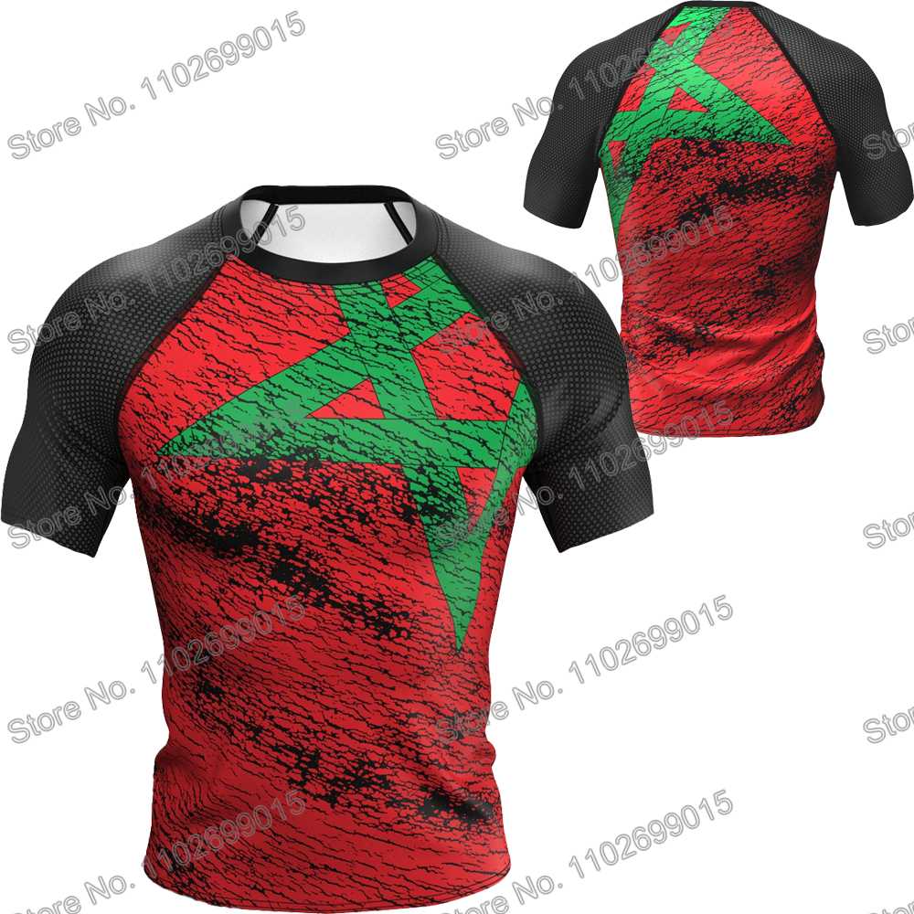 Morocco Rash Guard Surf Clothing BJJ MMA Men Short Sleeve Diving T-Shirt Tight Swimwear Summer Beach Floatsuit Women GYM Tops