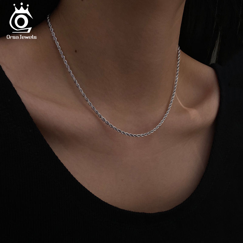 ORSA JEWELS Italian Handmade Silver 2.3mm Diamond-Cut Rope Chain Necklace for Man Woman 925 Sterling Silver Twist Chain SC29-2.3