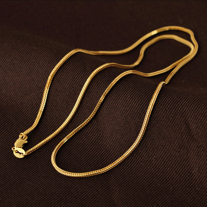 S925 silver men's necklace, gold-plated fox tail chain, square three-dimensional chain, colored silver necklace, silver chain