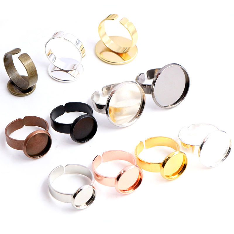 12mm Classic 8 Colors Plated Brass Adjustable Ring Settings Blank/Base,Fit 12mm Glass Cabochons,Buttons;Ring Bezels