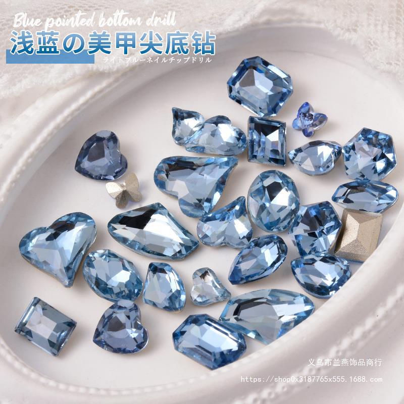10Pcs Blue Luxury Dimond Nail Charms Shiny Pointed Bottom Crystal Nail Rhinestones Gems DIY Nail Art Decorations Strass Stones