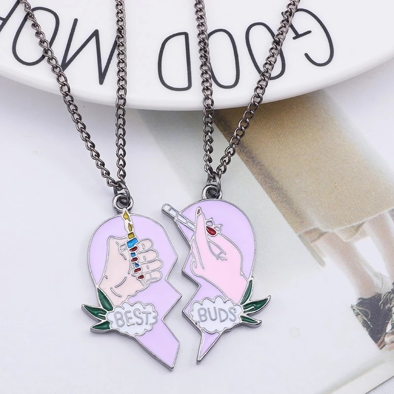 Best Friend Necklace Couple Paired Pendant Choker Rainbow Heart Bff Neck Chains Gift Friendship Women Jewelry Set Free Shipping