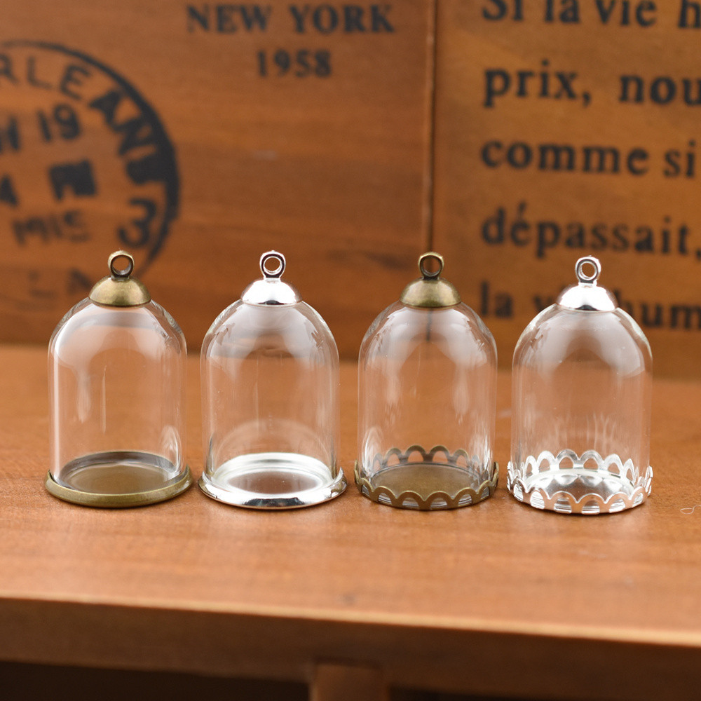 10pcs 25*18mm Glass Tube With Setting Base Beads Cap Hollow Glass Pendant Glass Bottle Jewelry Findings Handmade DIY Materials