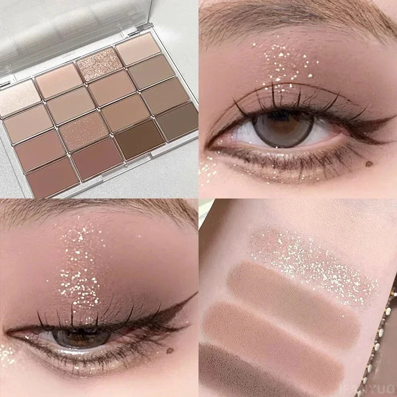 16 Colors Eyeshadow Palette Low Saturation Rose Pink Pearly Matte Glitter Eyeshadow Shiny Eye Shadow Long-lasting Eye Makeup 240624