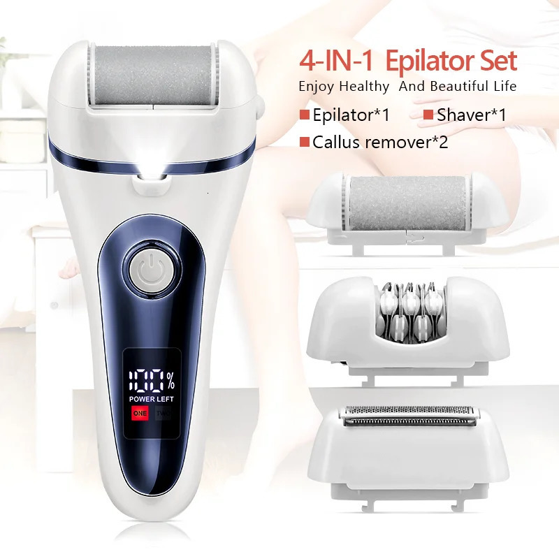4 In 1 Electric Epilator Women Hair Removal Painless Shaving Foot File Pedicure Tools Machine Female Face Bikini Body Leg 240624