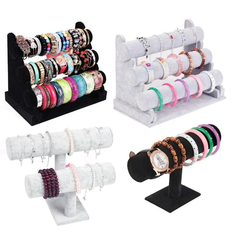 PU Leather / Velvet Bracelet Chain Watch Bangle Display T-Bar Rack Jewelry Organizer Hard Display Stand Storage Holder