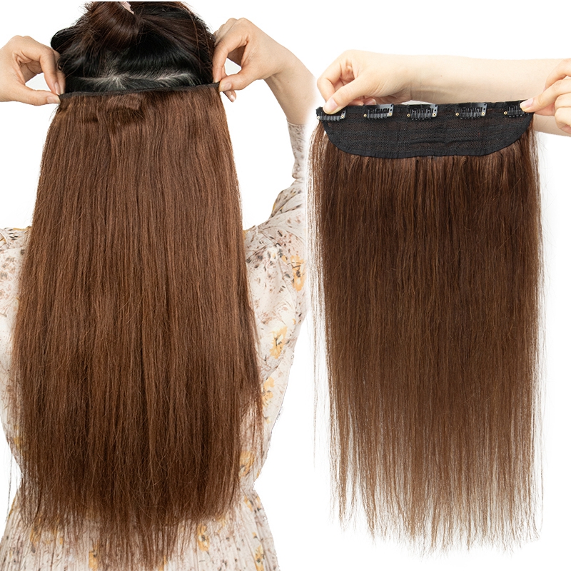 MRSHAIR Clip In Extensions Human Hair Straight One Piece Natural Hair Extensions Clip-On Hair Add Volume HairPieces