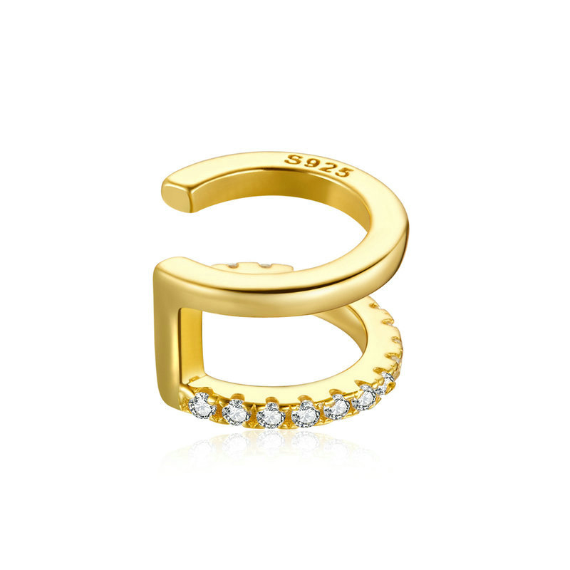 bamoer Mono-earring Gold Ear Cuff 925 sterling silver Gold Colors Circle Earrings ear clip Hoop Earrings for kids women Wedding