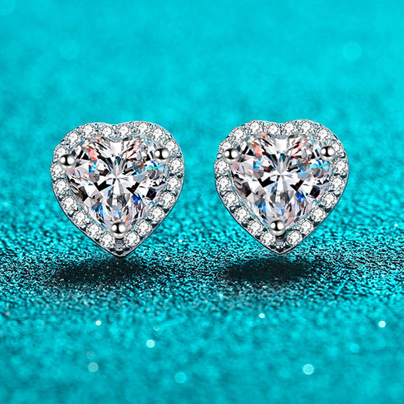 Smyoue Heart Cut 2ct Moissanite Stud Earrings for Women White Gold Plated Ear Studs 100% 925 Sterling Silver Wedding Jewelry GRA