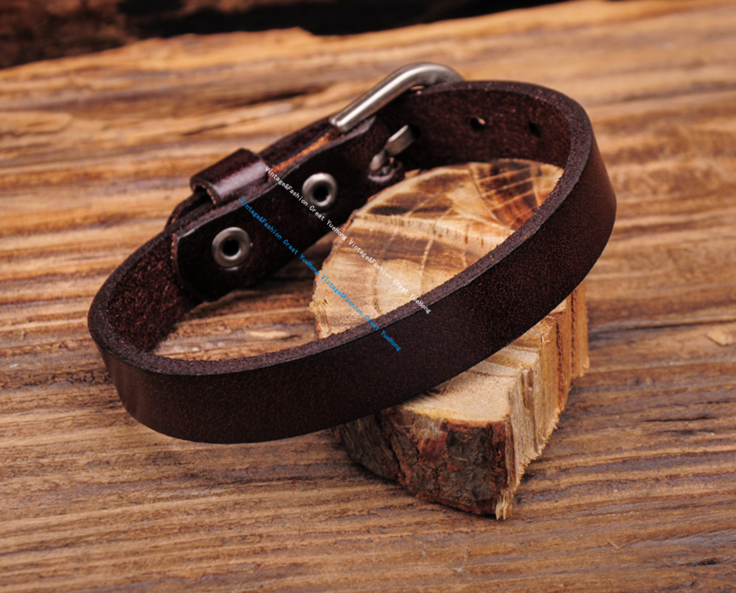 G458 Dark Brown Simply Cool Single Wrap Genuine Leather Bracelet Buckle Cuff Men's