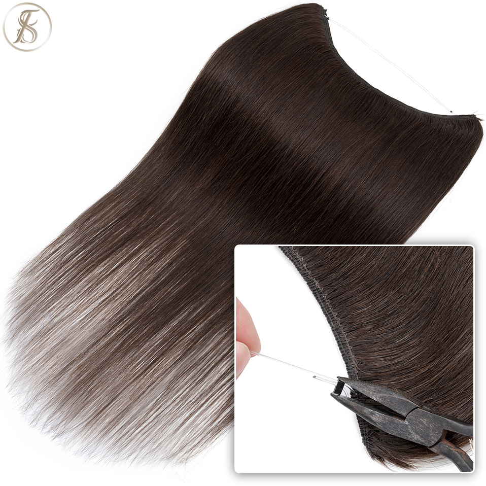 TESS Wire In Hair Extensions Natural Hair Extensions Full Head Bundles Human Hair 24inch 80g Thick Straight Invisible Hairpiece