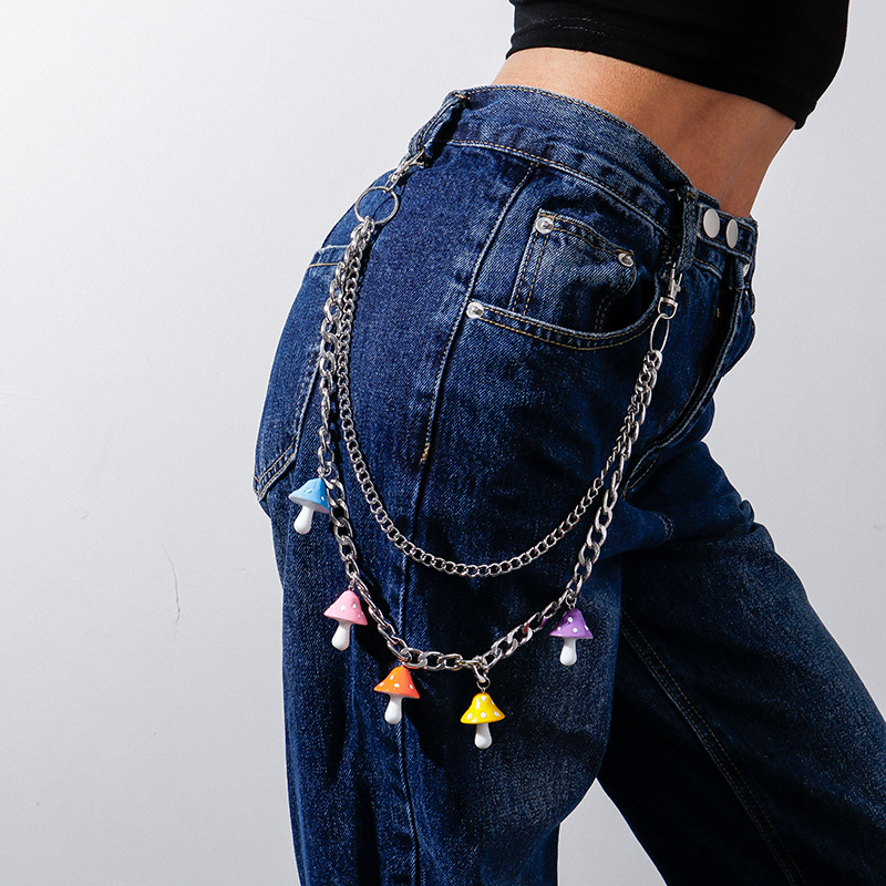 2023 Hip Hop Rainbow Resin Chain Keychain Men Women Cute Waist Chain Multicolor Acrylic Flower Pants Trousers Chain Punk Jewelry
