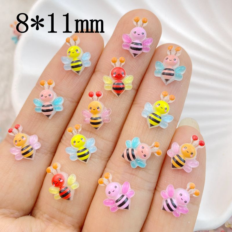 50Pcs New Cute Resin Mini Colorful Bee Series Flat Back Manicure Parts Embellishments For Hair Bows Accessories