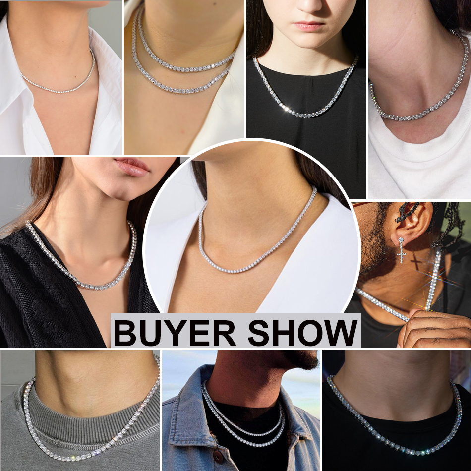 ORSA JEWELS Solid 925 Sterling Silver Women Men Tennis Choker Chain Round Cut Cubic Zirconia Tennis Chain Necklace Jewelry SC45