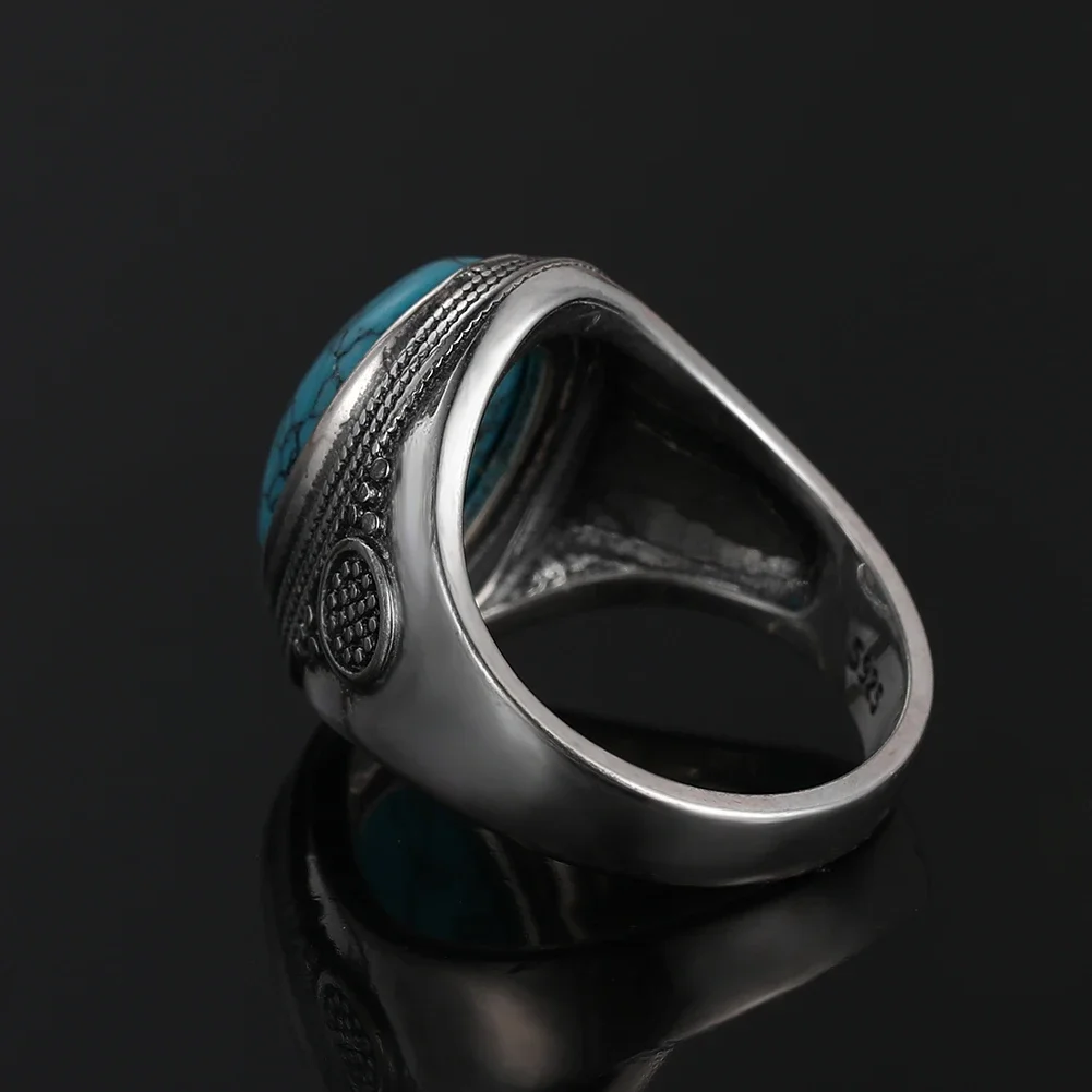 Natural 10x14MM Oval Turquoise Rings Sterling Silver Ring for Men Women Luxury Vintage Fine Jewelry Anniversary Party Gift