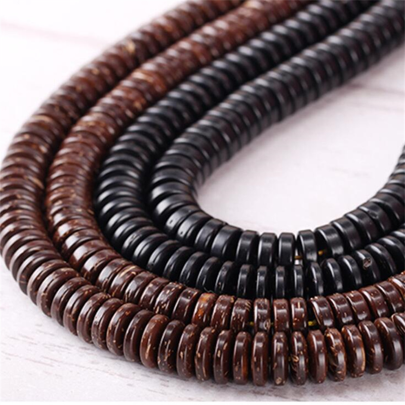 50pcs 6 8 10MM Black Flat Discs Coconut Ring Wooden Beads for DIY Charms Bracelets Needlework Jewelry Making Supplies Ornament