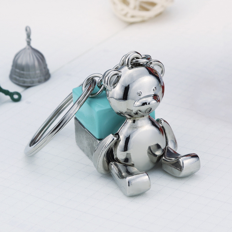 Flexible Metal Teddy Bear Pendant Keychain for Women Men Punk Alloy Charm Accessories Girls Animal Keyring Jewelry Birthday Gift