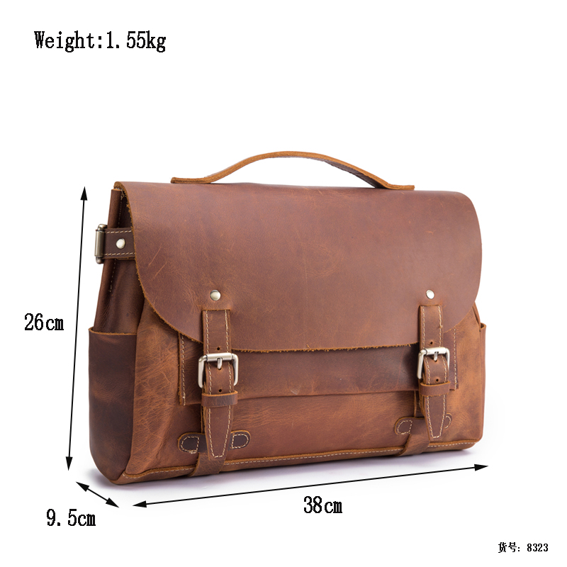 Mens Briefcase Document Holder Vintage Genuine Leather Ipad 13'' Laptop Case Handbags Business