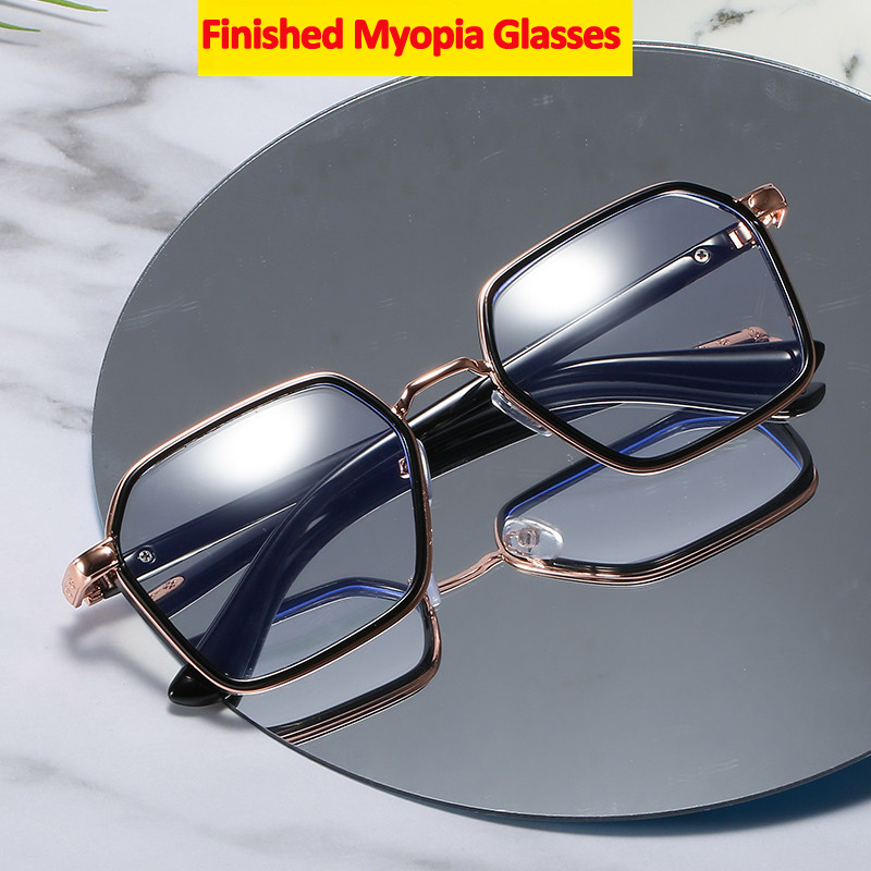 iboode Blue Light Blocking Myopia Glasses Finished Men Women Large Frame Myopic Eyewear Optical -1 -1.5 -2 -2.5 -3.5 Spectacles